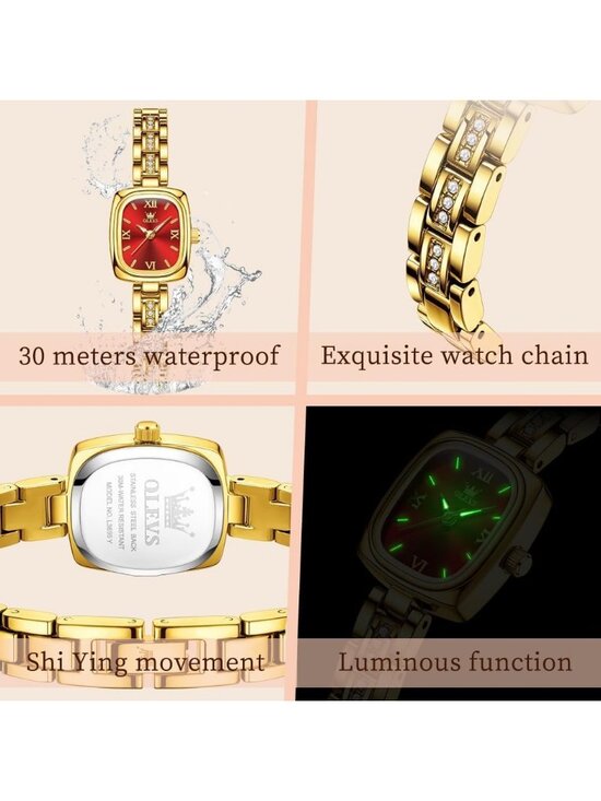 Women\'s Gold band /Red dial Diamond Fashion Elegant Chronograph Wrist Watch main image 7
